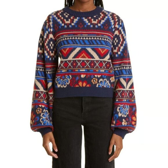 Farm Rio AnikaTapestry Sweater Cropped w Bell Sleeves M - Picture 2 of 5